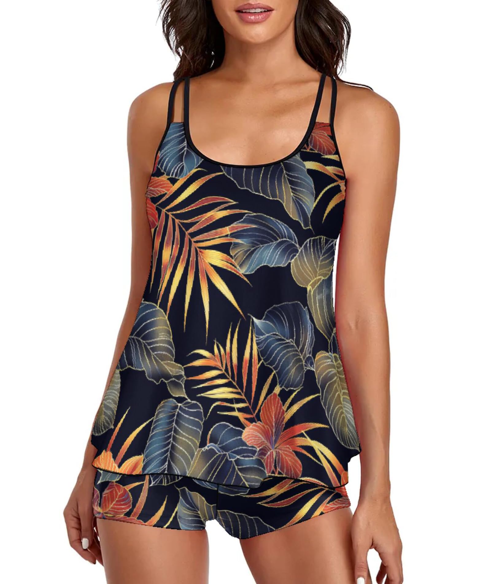 Urchics 2026 Women Two Piece Tankini Swimsuit Tummy Control Plus Size Long Torso Top and High Waisted Boyshorts Bathing Suits