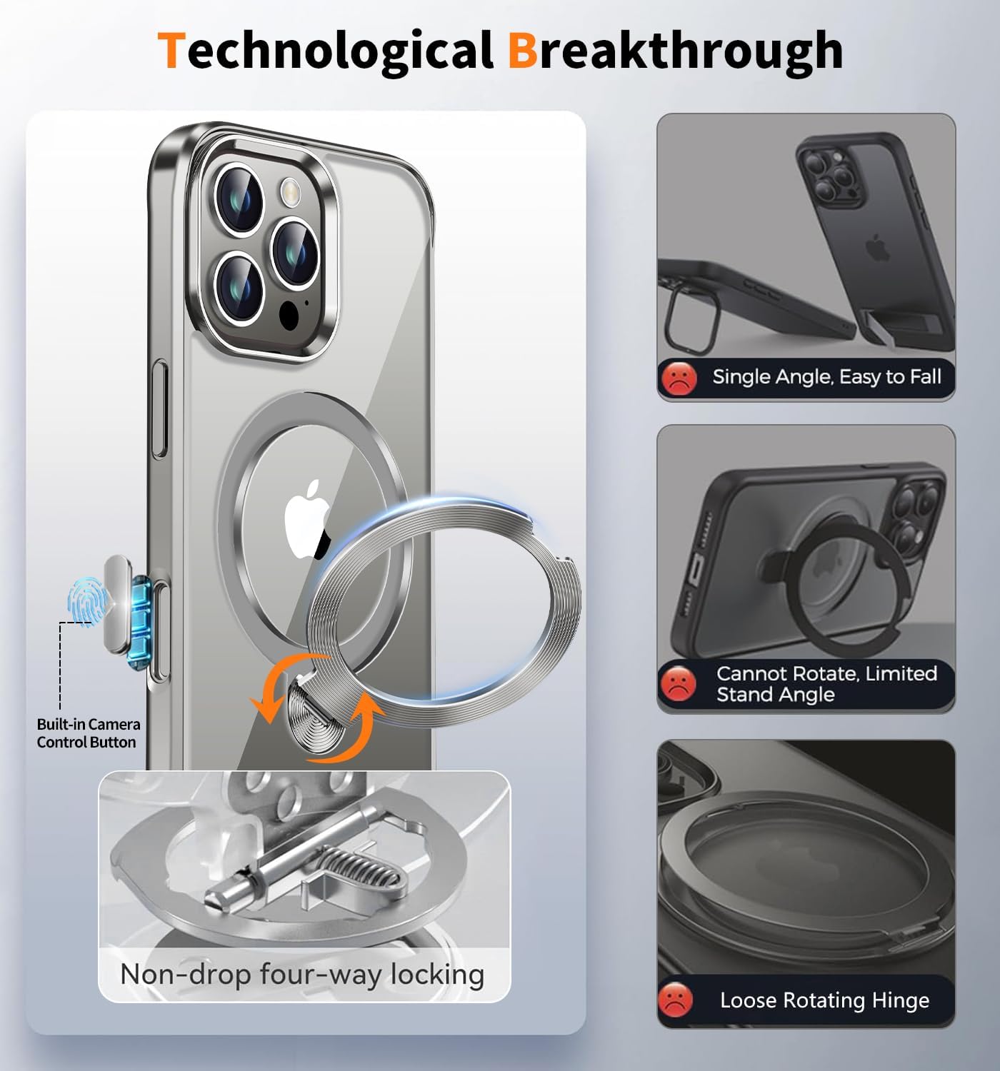 [CD Metal Ring & Invisible 360° Spin Stand] Magnetic Case for iPhone 16 Pro Max [Electroplated Shockproof Bumper ][Compatible with Mag Safe]Cover with Stand for Women Men Slim Clear, Natural Titanium - Image 2