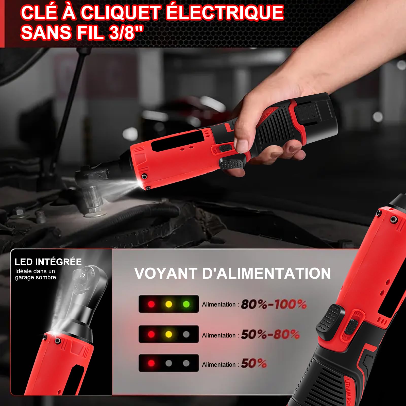 3/8" Clé à Choc Electrique Sans Fil 35N.m, 2x12V Batteries 1,5Ah