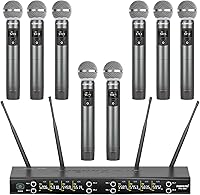 Vista 2 de Phenyx Pro Juego de micrófono inalámbrico de metal de 8 canales PTU-4200-8H con estuche de transporte PCSE-M