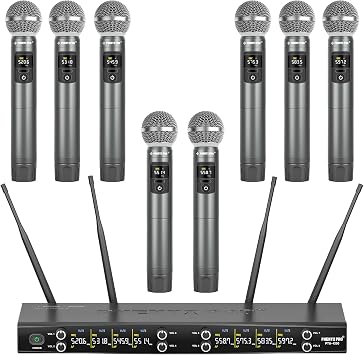 مجموعة ميكروفون لاسلكية Phenyx Pro ذات 8 قنوات PTU-4200-8H مزودة بكابل XLR رباعي القنوات PCBL-4IN1-3