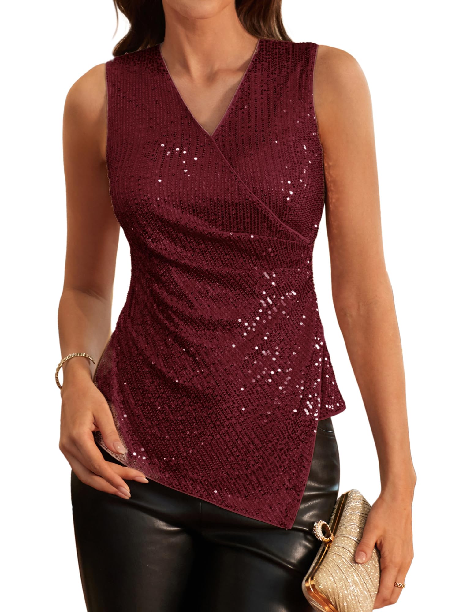 GRACE KARIN Glitzer Oberteile Damen Ärmellos Top Pailletten Oberteile Festlich Party Bluse Herbst Winter Tank Top