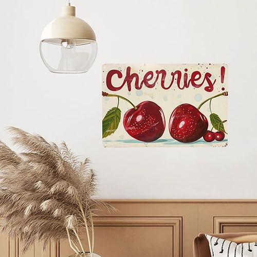 Miniatura 7 de Letreros metálicos de cerezas rojas, letrero de hojalata clásico, arte de pared para decoración acogedora, para sala de estar, cafetería, bar,