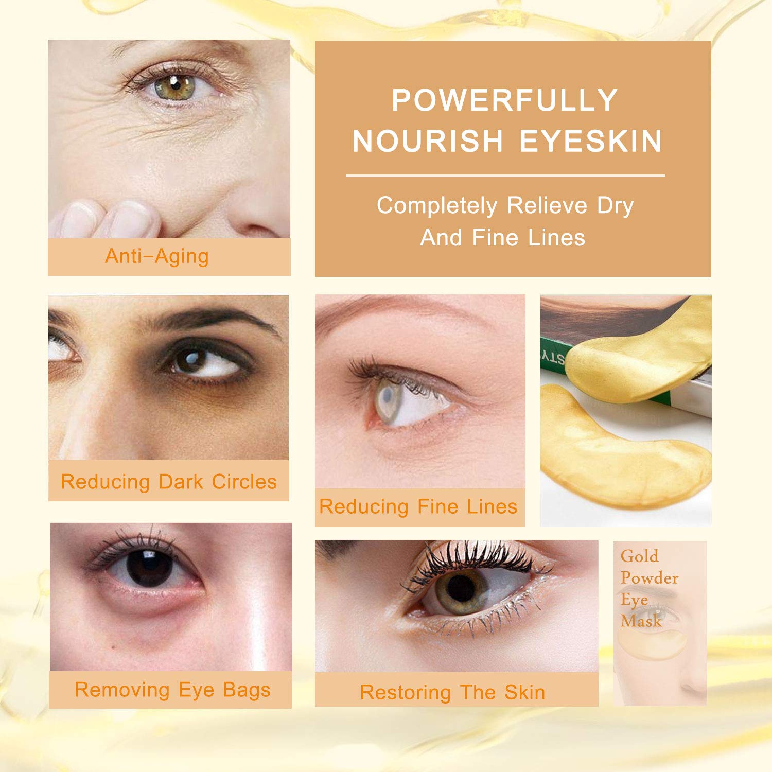 24k Gold Eye Mask - 25 pairs Eye Masks for Puffiness Puffy Eyes and Dark Circles Treatments Under Eye Patches for Deep Moisturizing Wrinkle Eye Bags