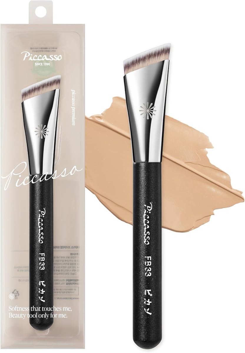 Piccasso FB33 Tapping Foundation Brush for Liquid Makeup, Cream Foundation | Pore-Filling Tapping Technique, Targeted Texture Coverage, Blurred-Looking Finish