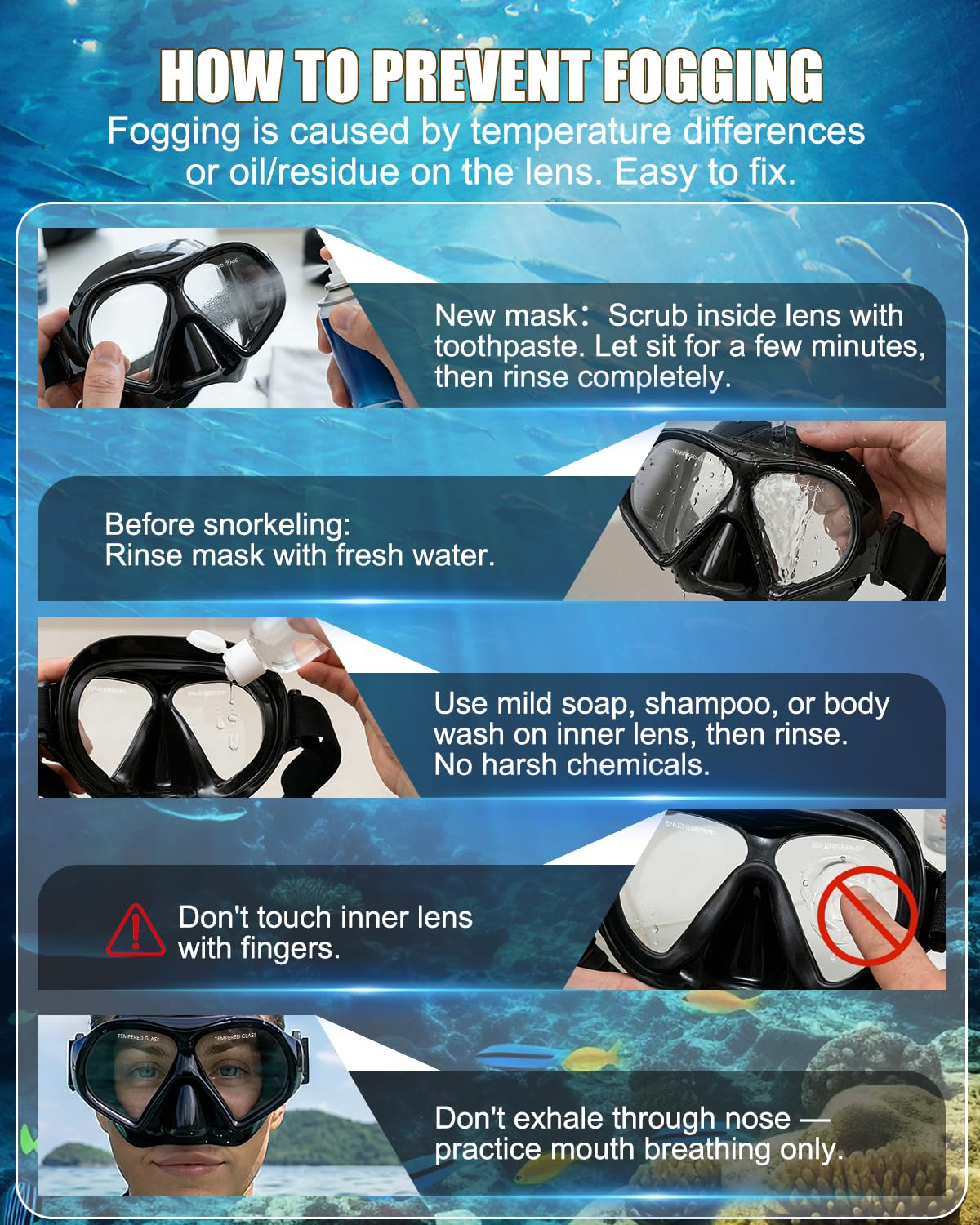 Aegend Máscara de buceo para adultos y jóvenes, máscara de esnórquel profesional, antivaho, antifugas, para esnórquel, buceo, natación y buceo