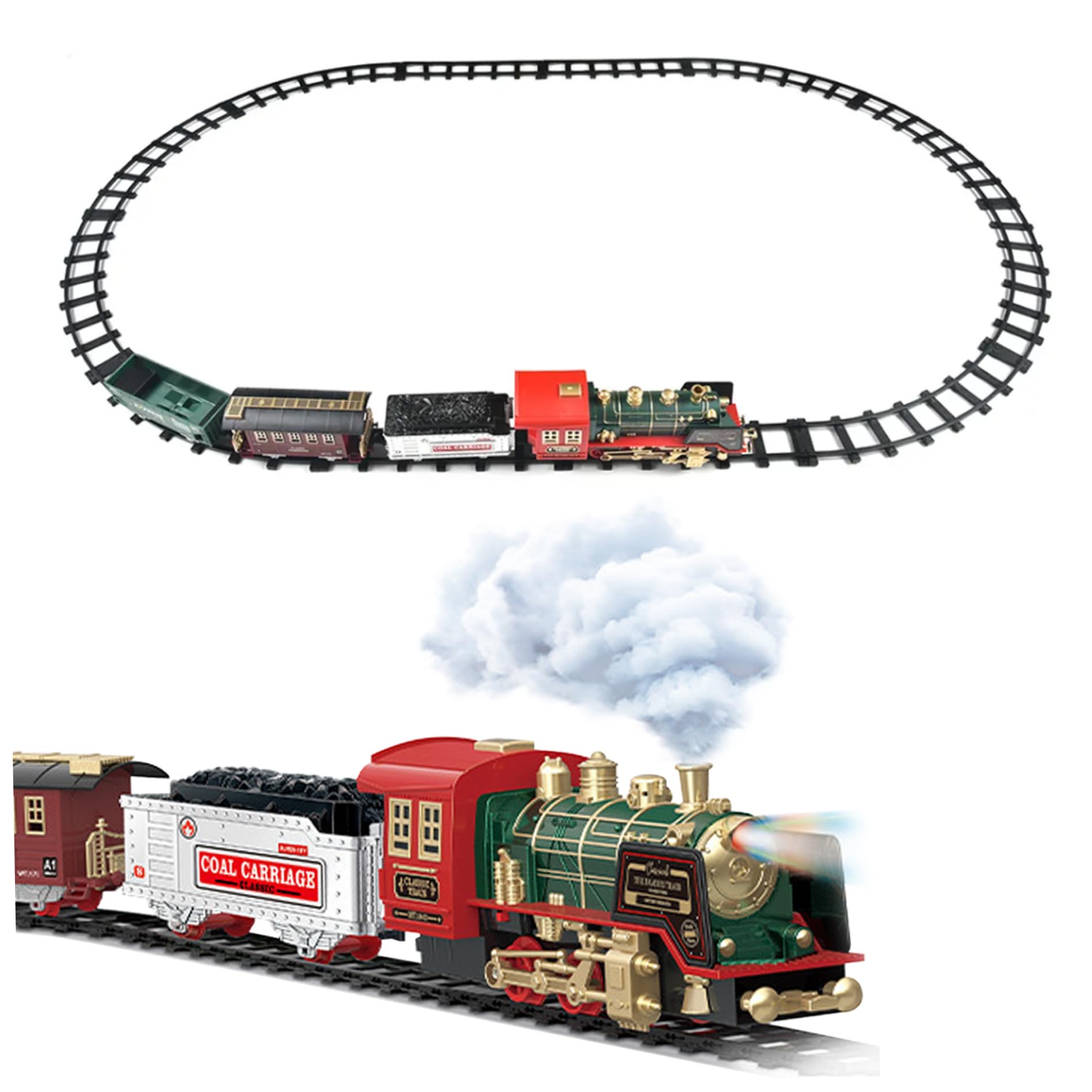 Gcroet Set di Treni di Natale Elettrico retrò a Vapore telecomandato Treno di Natale con luci e Suoni Set di Simulazione di 3 carrozze Regali per Bambini, Senza Batteria...