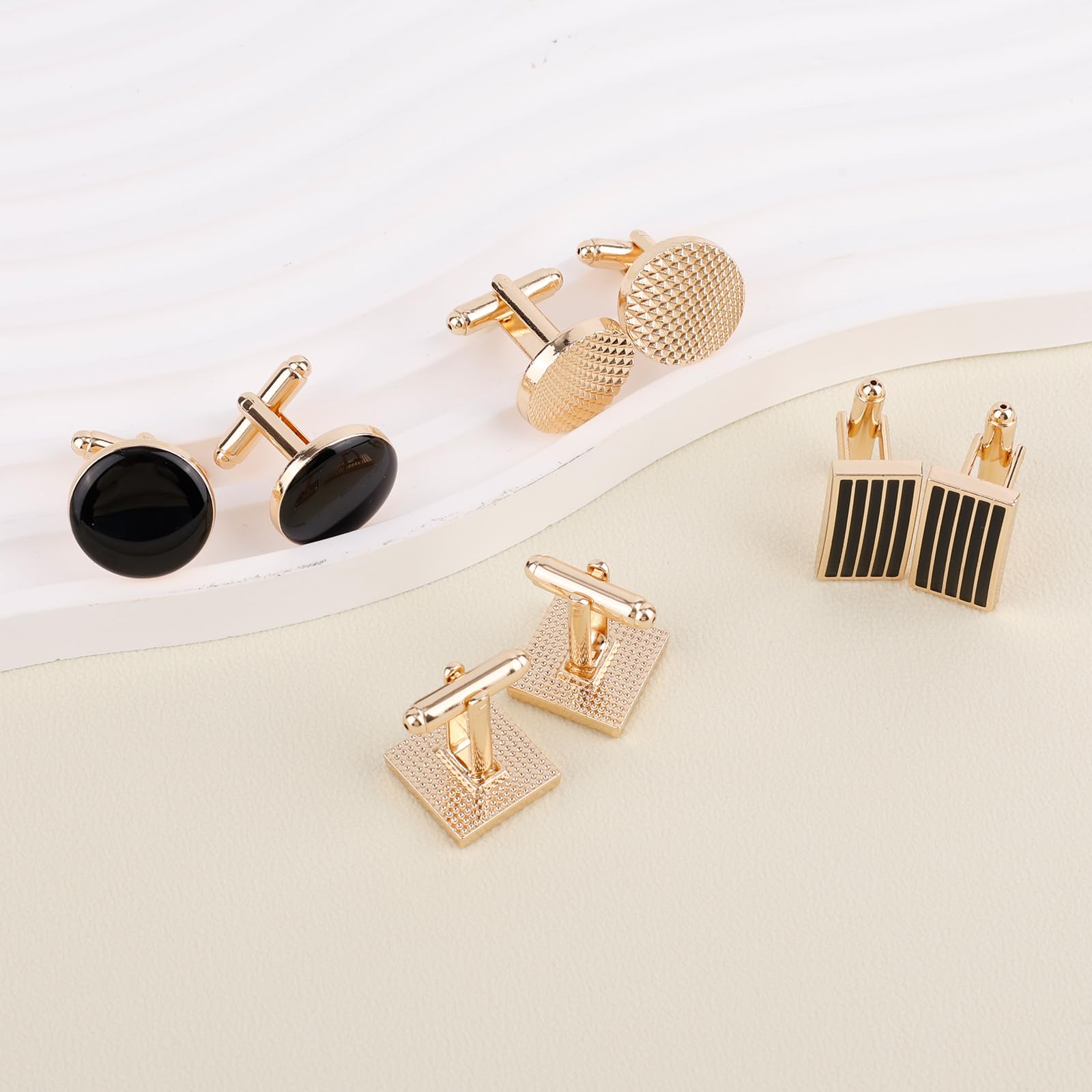 4 Pary Spinki do Mankietów dla Mężczyzn, Klasyczny Prostokąt Pasisty Okrągły Złoty Odcinek Spinka do Koszuli Garnitur (4 Wzory)