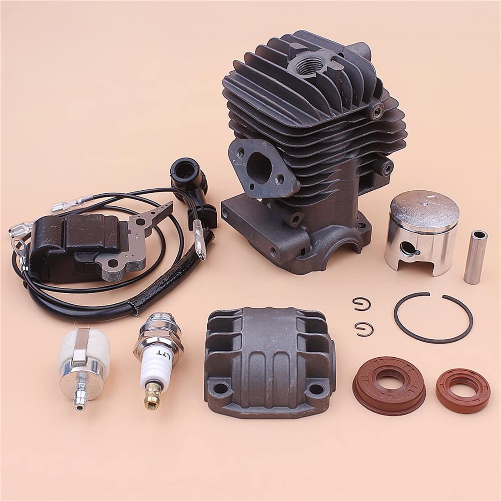 IWBR 34mm tłok cylindra zestaw podstawy silnika pasuje do chińskiego 2500 25cc cewka zapłonowa filtr paliwa świeca zapłonowa zestaw uszczelek olejowych część do piły łańcuchowej