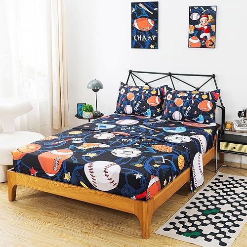 Miniatura 2 de ADASMILE A & S Sábanas deportivas de tamaño individual para niños, 3D, para fútbol, baloncesto, béisbol, fútbol
