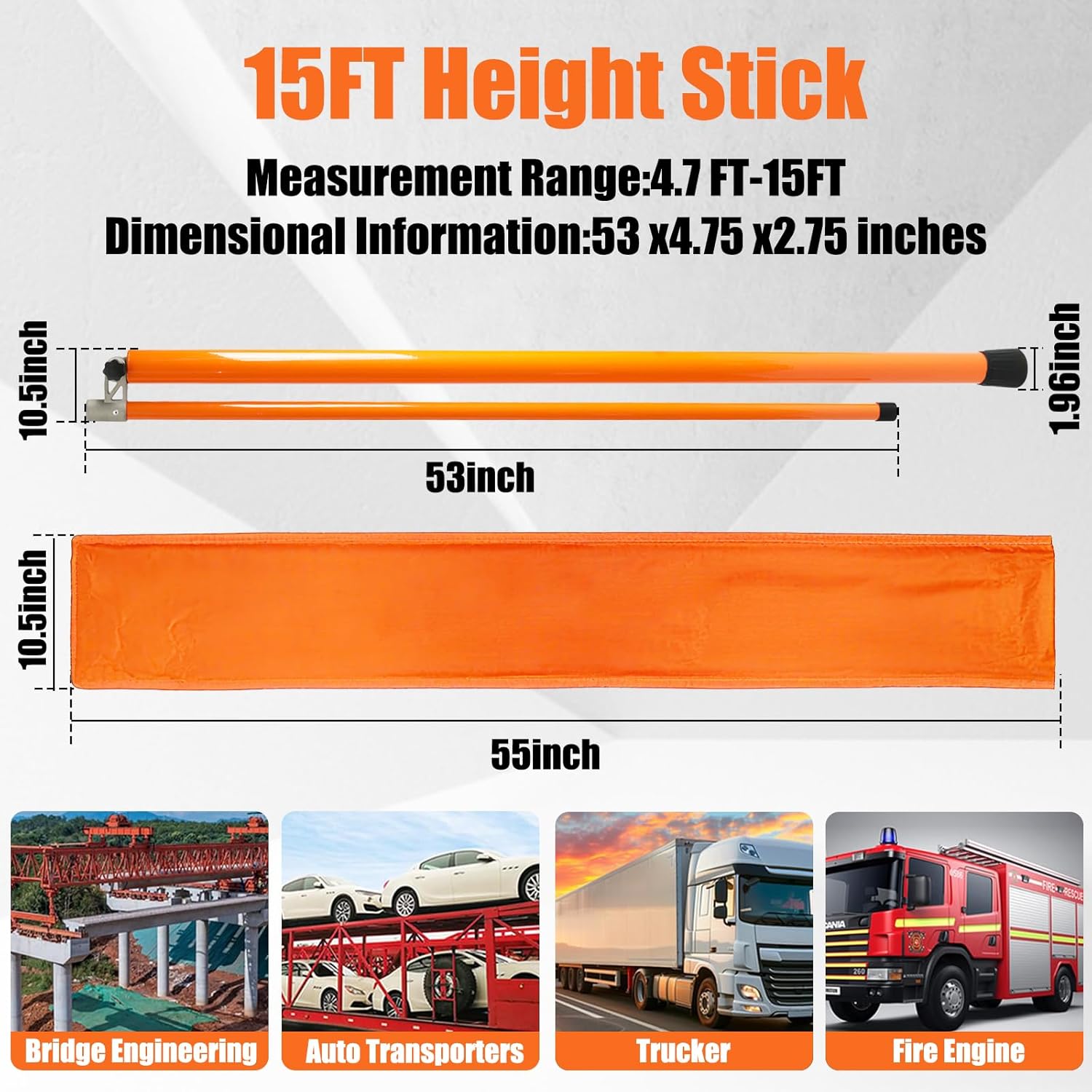Load Height Measuring Stick,20FT Sturdy Fiberglass Truck Height Stick with Adjustable Pole, Truck Height Measuring Stick with Carrying Bag, Height Stick for Trucks, Car Haulers