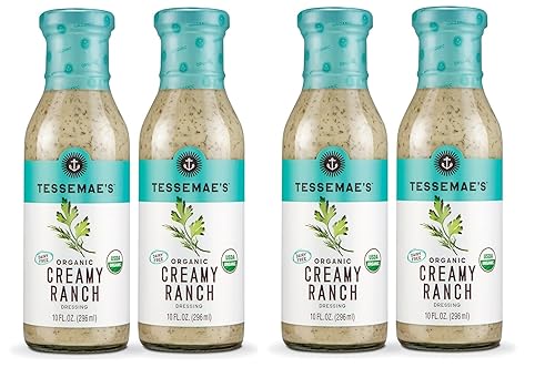 Tessemae's - Aderezo orgánico cremoso para ranchos, certificado Whole30, apto para keto, orgánico USDA, botellas de 10 onzas (paquete de 4)