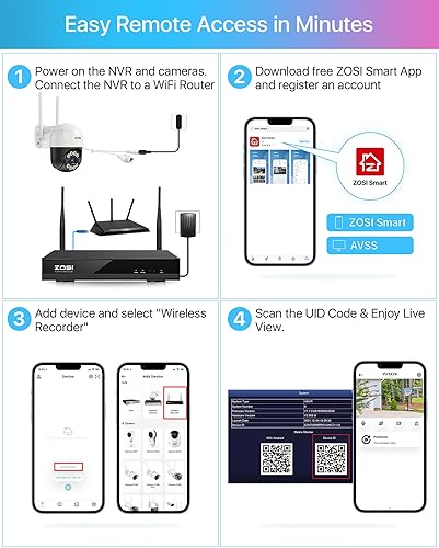 Miniatura 6 de ZOSI Sistema de cámara de seguridad inalámbrica 2K 8CH todo en uno con monitor LCD de 12.5 pulgadas, 4 cámaras de foco IP WiFi de 3MP, 1 cámara IP