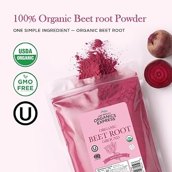 HQOExpress Organic Beetroot Powder - Organic Superfood - Nitric Oxide Booster - Non-GMO - Kosher - Sustainably Grown - 34oz Chef Jar