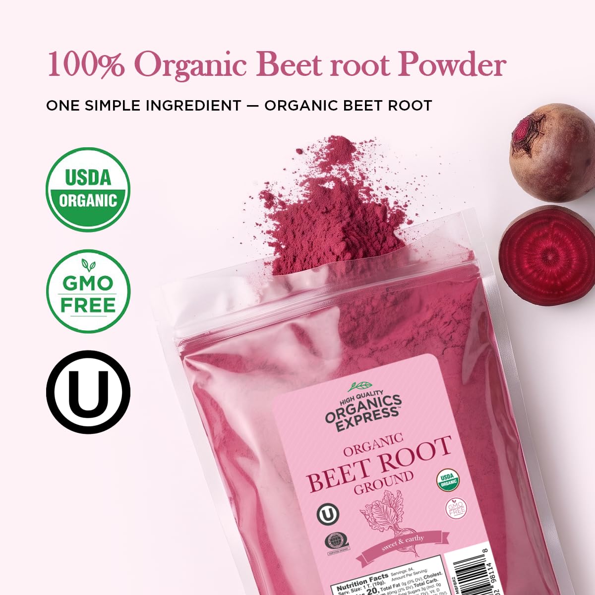 HQOExpress Organic Beetroot Powder - Organic Superfood - Nitric Oxide Booster - Non-GMO - Kosher - Sustainably Grown - 34oz Chef Jar — Amazon image 4