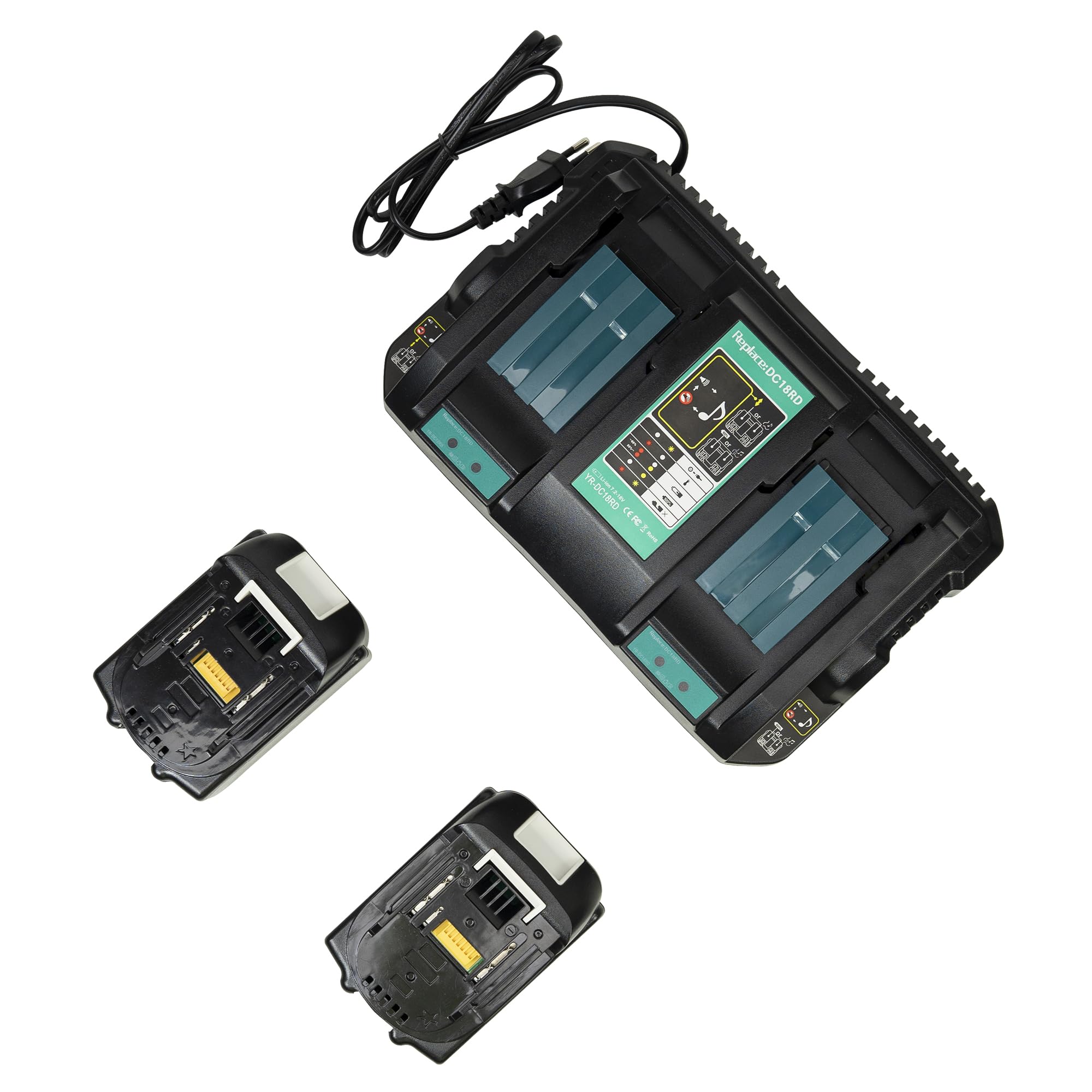 Kit batteria e caricatore doppio PNI DCH218, con due porte USB, include 2 batterie da 18 V 5 Ah