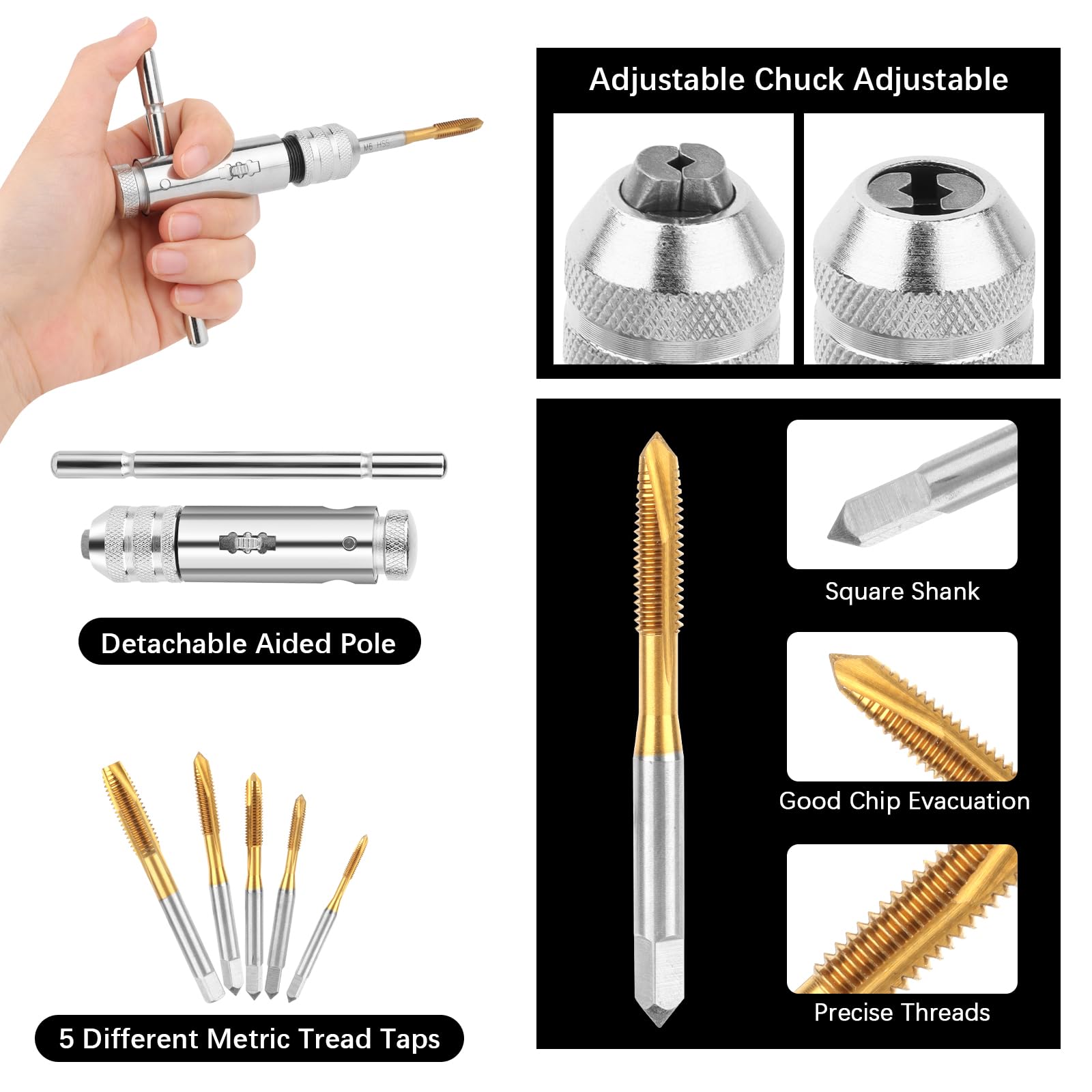 T-Griff Windeisen Set Mit Gewindebohrern M3-M8 & Spiralbohrern – Metrisches Gewindeschneide-Set Für DIY & Reparaturen