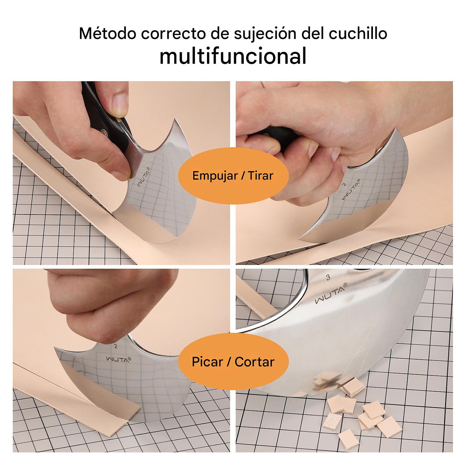 WUTA Cuchillo redondo para cuero, cuchillo de acero ultra afilado con cabeza redonda, herramienta para recortar cuero artesanalmente y tallarlo (5 pulgadas)