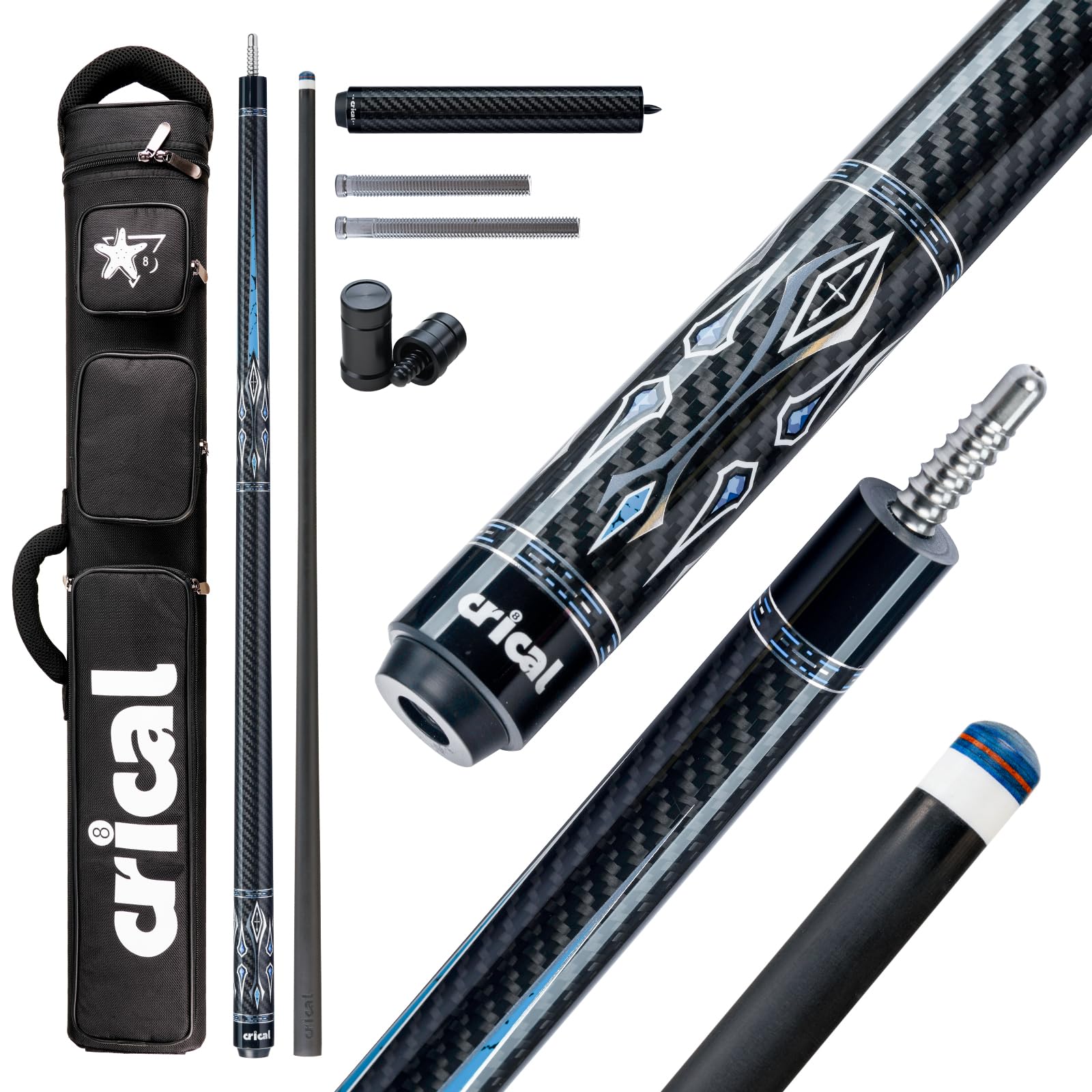 CRICAL Carbon Fiber Pool Cue Stick 58in Low Deflection Billiard Cue