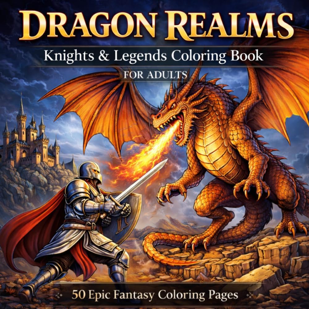 Dragon Realms: Knights & Legends Coloring Book For ADULTS