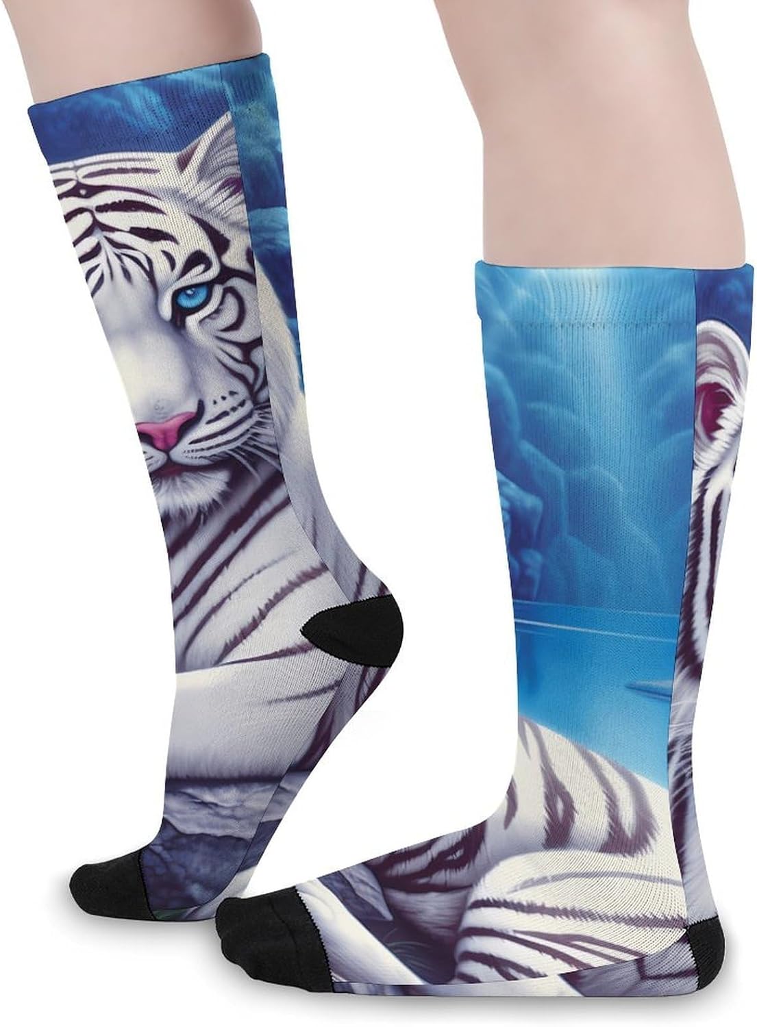 Funny Tiger Knee High Socks Athletic Long Stockings Sport Casual Crew Tube Sock Boot 40cm