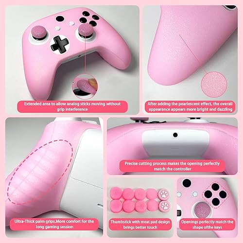 Miniatura 6 de Funda protectora de silicona antideslizante con purpurina rosa compatible con el controlador Xbox ONE SX, 8 tapas de agarre para el pulgar con
