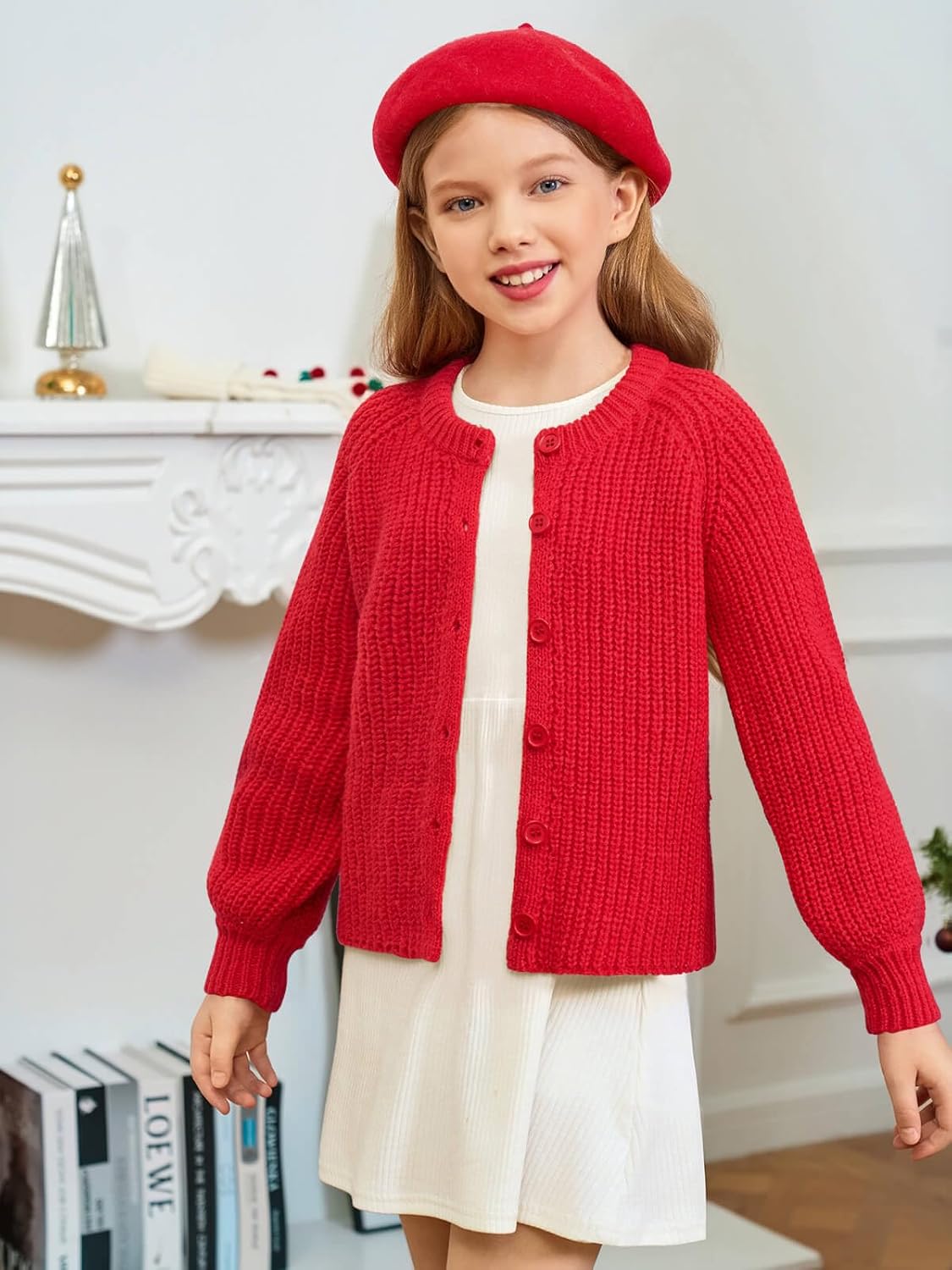 Haloumoning Girls Cardigan Button Down Long Sleeve Chunky Knit Sweater Fall Cute Outerwear Coat 5-14Y - Image 3