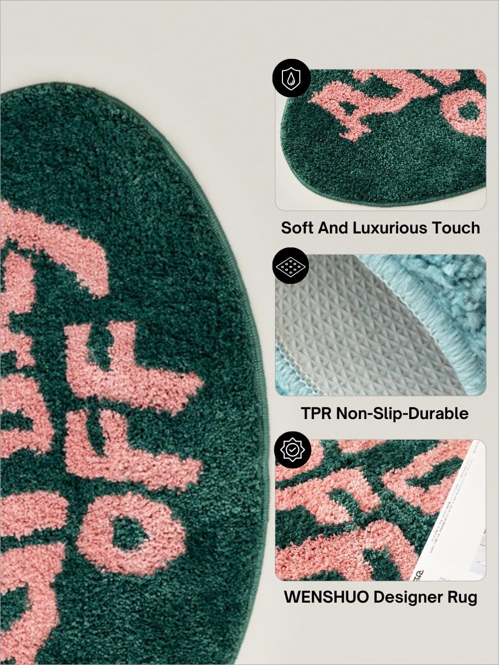 WENSHUO All Day Off Oval Rug(Small) - Mint Green Fun Area Rug,Microfiber Absorbent Non-Slip Throw Rug,TPR Non-Slip Bottom, （27.6" L × 16.6" W）