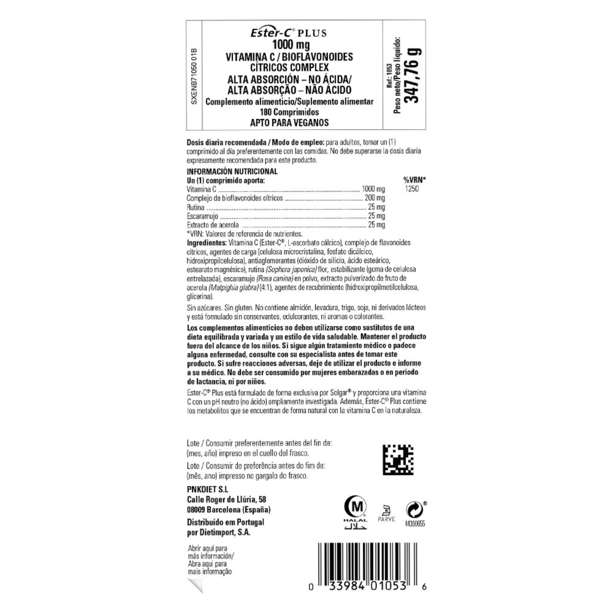 Solgar | Ester-C Plus 1000 Mg Vitamin C | Suplemento Alimenticio que Ayuda al Sistema Inmunitario | Con Vitamina C | Para Hombre y Mujer | 180 Cápsulas