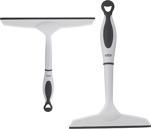 Superio Escobilla de goma para ventana, paquete de 2, sin rayas, mango de agarre cómodo y gancho para colgar (color gris, juego de 6 a 10 pulgadas)