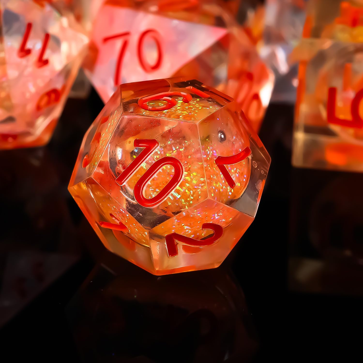 Fugacity DND Dice Set, Liquid Core Handmade Sharp Edge 7 Piece Resin Dice-Dungeons and Dragons Polyhedral Dice Set, D&D Dice Set with Gift Dice Case for RPG MTG Table Games(Orange Red)