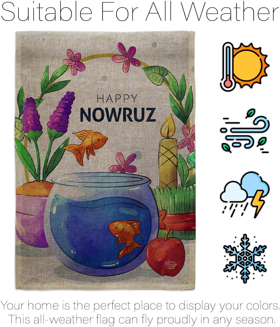 Nowruz Greeting Burlap Dorm Decor Burlap Banner Wall Art Flag Pole Patio Garden Room Decorations Indoor Outdoor Tapestry Yard Signs Celebration Persian New Year Christian Religion Holiday Made In USA