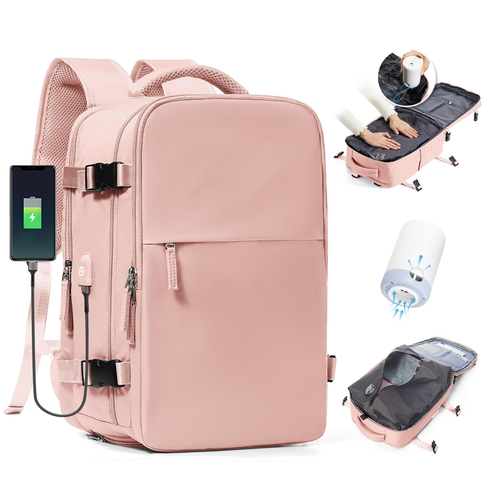 BJLFS Zaino da Viaggio con Sottovuoto Ryanair 40x30x20 Wizzair Bagaglio a mano 40x20x25 Ryanair con Pompa Borse da Cabina per Easyjet 45x36x20 con compressione sottovuoto,Zaino Casual per Laptop