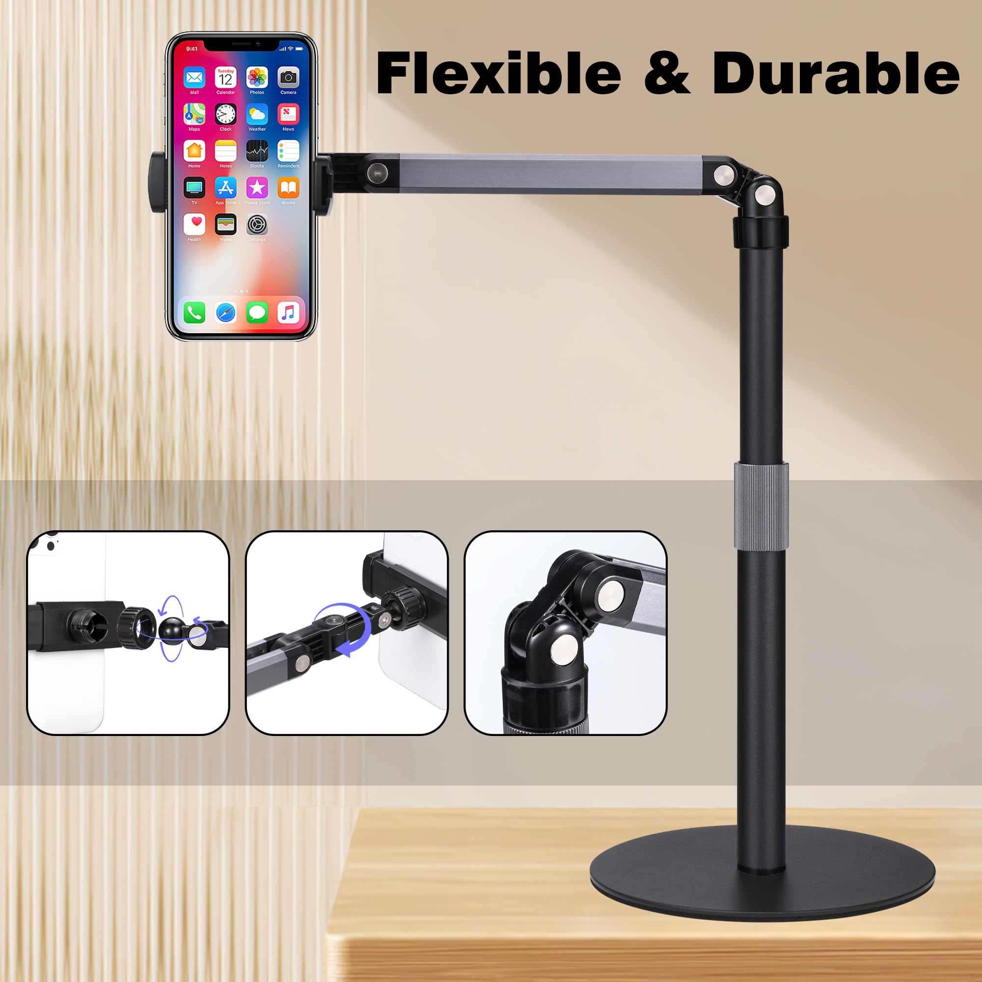 YSSHUI Handyhalterung Überkopf, Flexibler Arm 360° drehbar