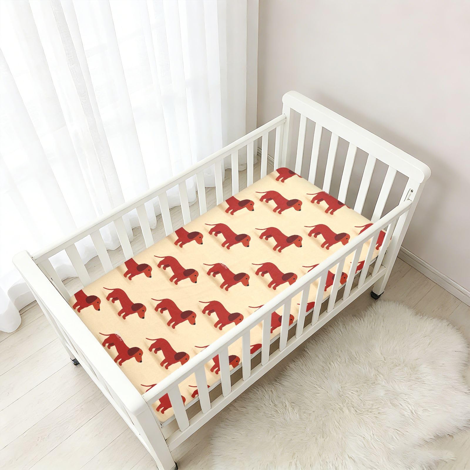 Lenzuola per culla in cotone per neonati e ragazze, con simpatico cane, rosso, in mussola traspirante, per la decorazione della cameretta dei bambini, 1 confezione per cunas de ni?o