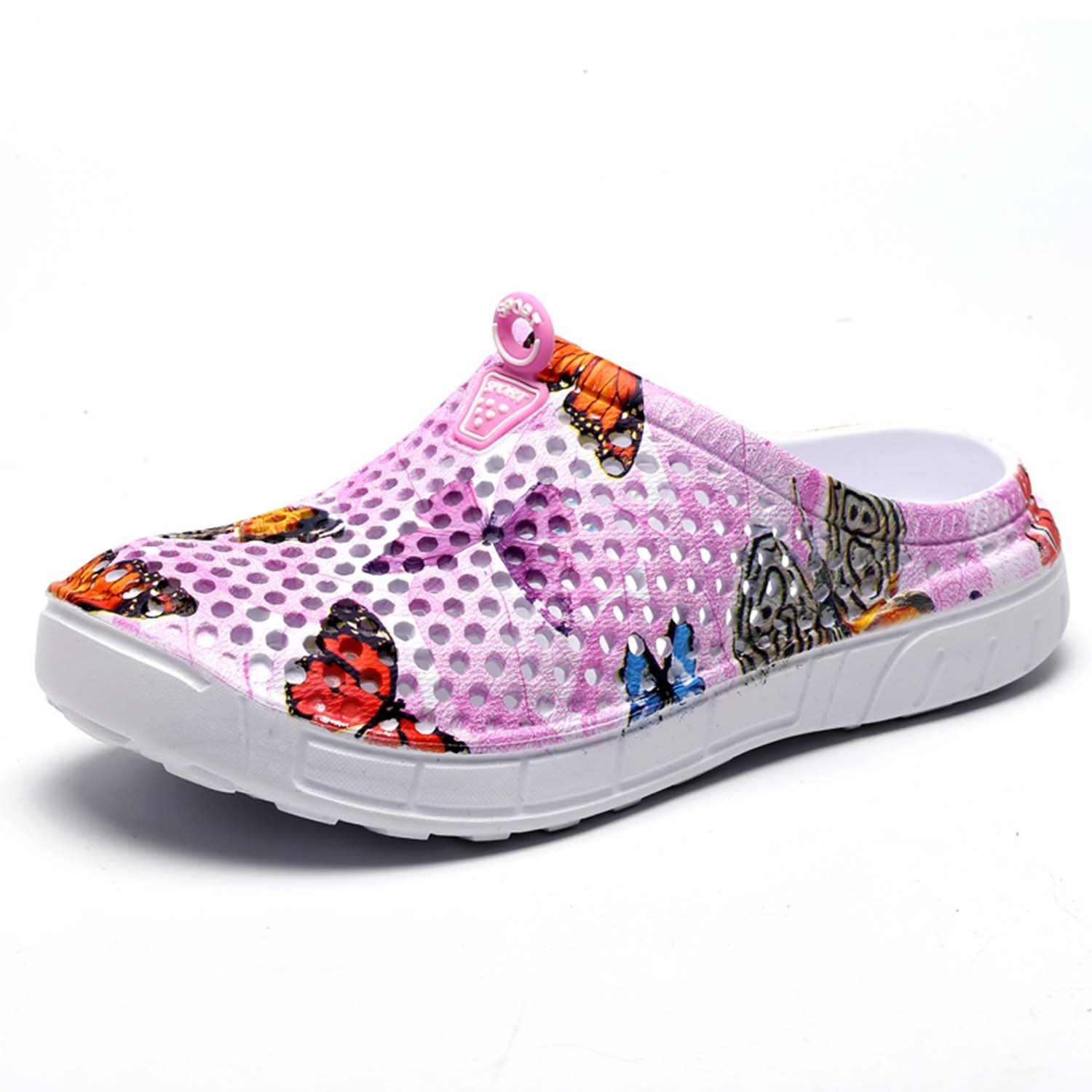 Clog for Women Indoor Outdoor Yard Slippers Lightweight Sandals Mesh Breathable Quick Drying Anti-Slip Pull-on Beach Footwear Butterfly Pink 41