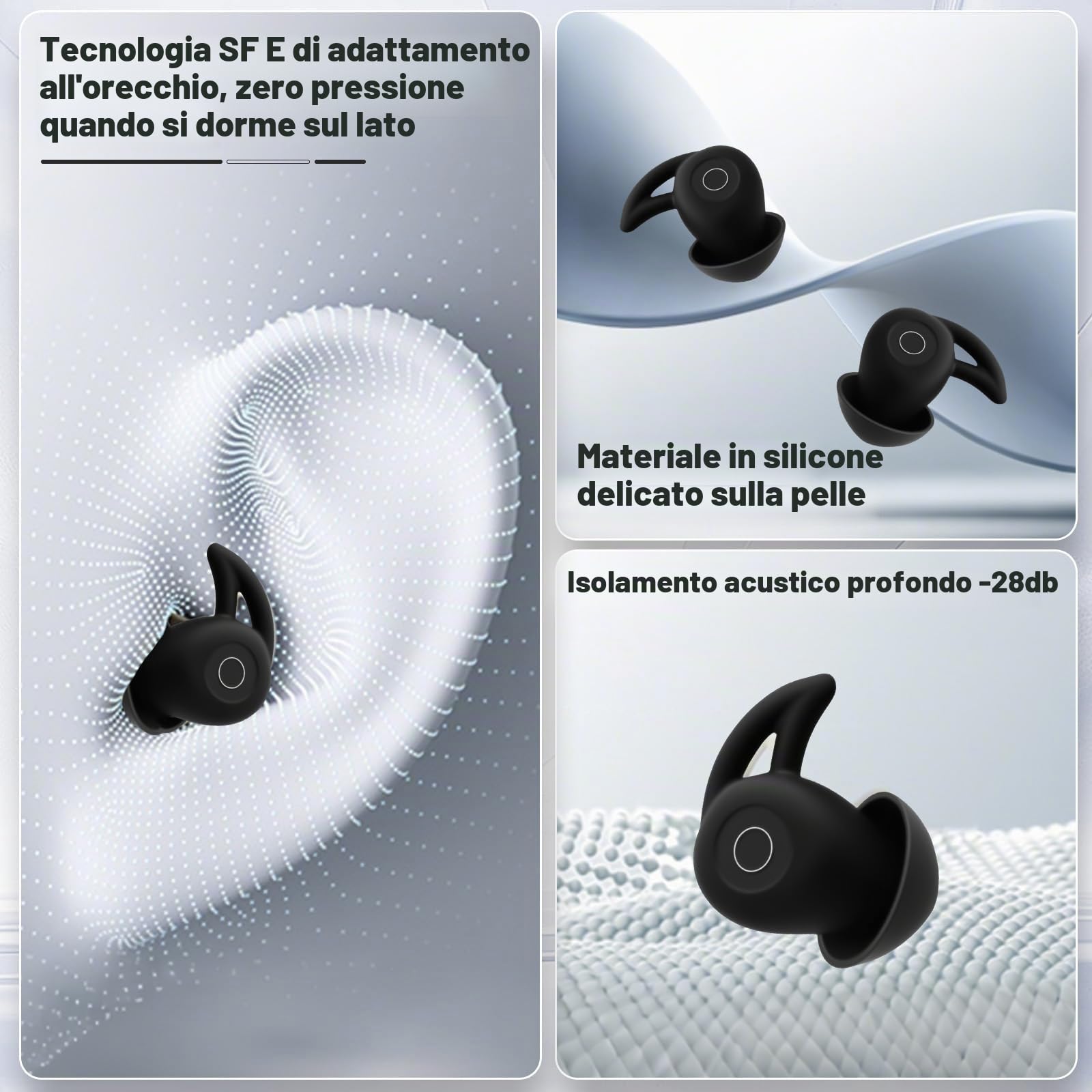 Roadtime Novonell Snooze Pods Pro - Cuffie anti-russamento per dormire, ultra leggere e silenziose, con AAC, mini Bluetooth Sleepbuds con batteria 24 ore, ultra leggere e piatte (nero)