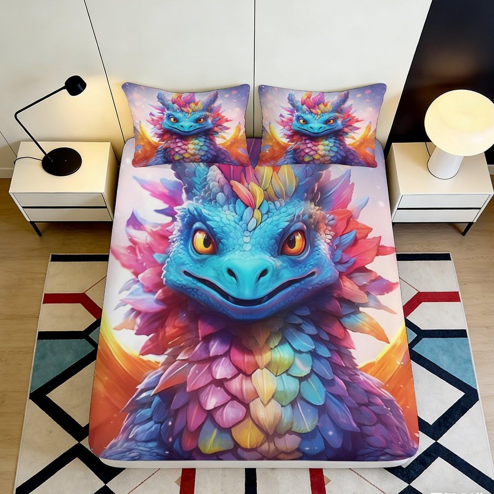 Dhbaneiok Style-5 3D Printed Colorful Dragon Fitted Sheet Microfiber Vibrant Fantasy Bed Sheet For Bedroom Dorm Mattress Decor 90X200x25cm