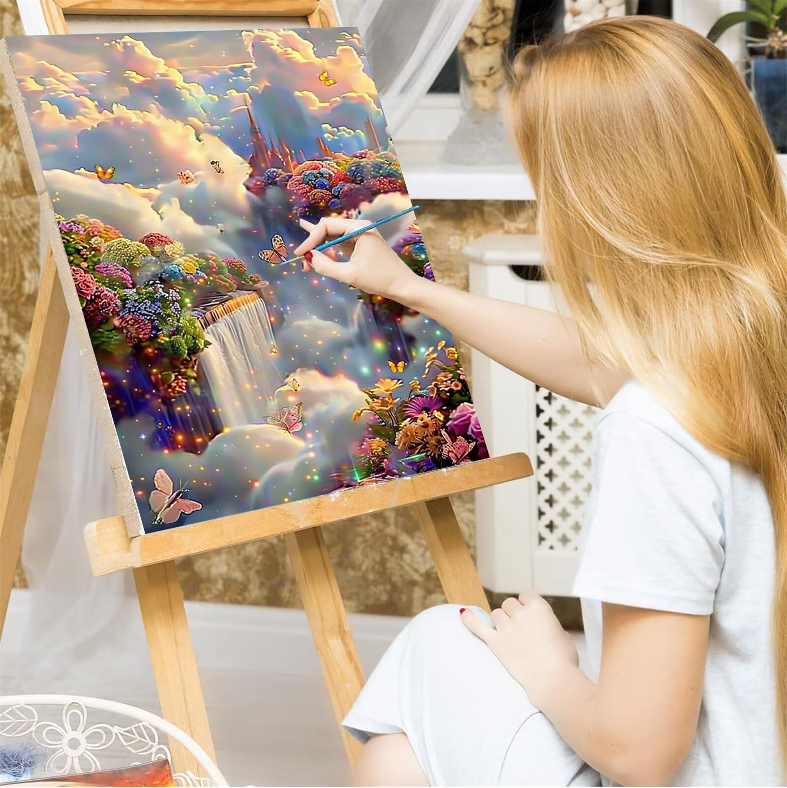 Peepezo Malen nach Zahlen Erwachsene Himmel Wolken DIY Öl Leinwand Gemälde Set für Anfänger & Senior Acrylic Malen Malerei Heimwerk Weihnachten Paar Freund Geschenk 60x80cm (mit Rahmen)