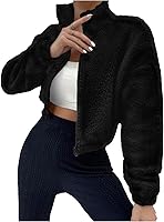 SOLYHUX Women's Fuzzy Faux Fur Cropped Zip-Up Jacket - Soft Long Sleeve Teddy Outerwear for Casual Style