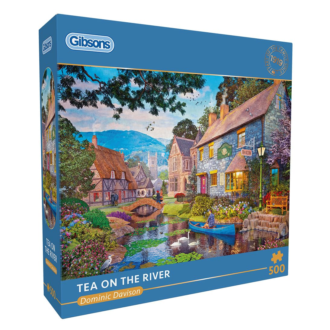 Gibsons Tea on the River 500 Piece Jigsaw Puzzle for Adults & Teens Colourful Countryside Village Scene Nostalgic Gift Thickest 100% Recycled Board Premium Puzzle by Gibsons Games