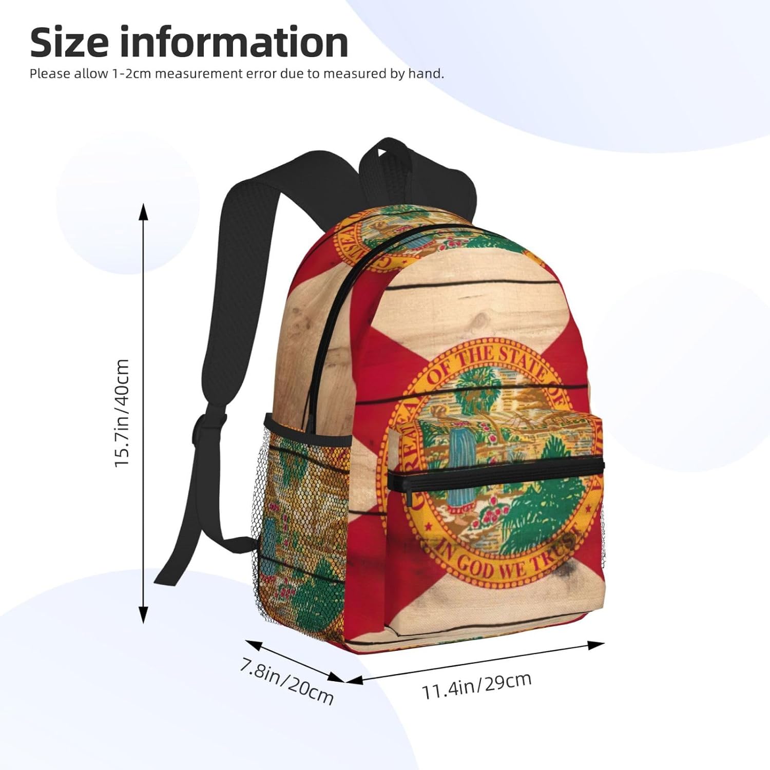Florida flag wood grain College Backpacks,Backpacks With Pockets, Lightweight Bookbag For College for Women Men