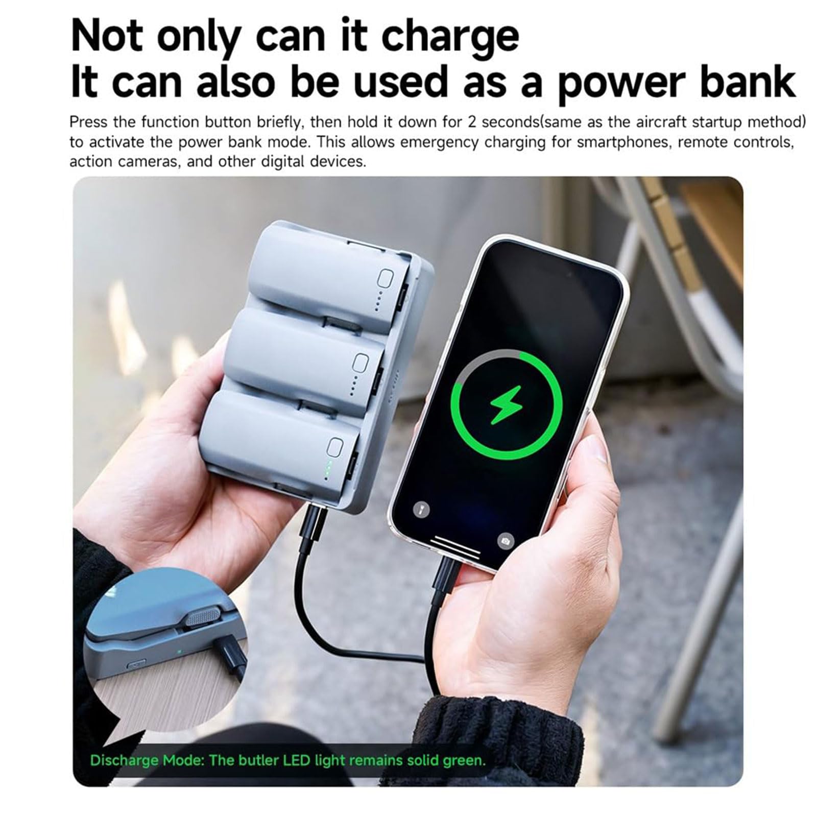 Unidad de almacenamiento y carga de energía para dispositivos voladores con recarga de energía rápida de 65 W y adaptador de coche incluido