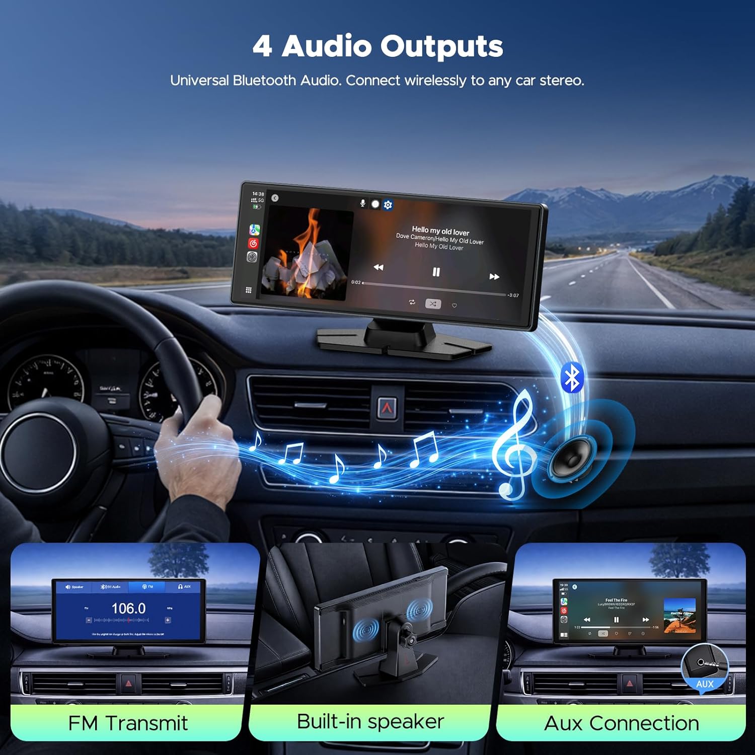 LAMTTO 9.26" Wireless CarPlay Screen for Car - Apple CarPlay & Android Auto Touchscreen, 1600x600 HD IPS Display, Plug & Play, OTA Updates, Waterproof Backup Camera & Screen Mirroring