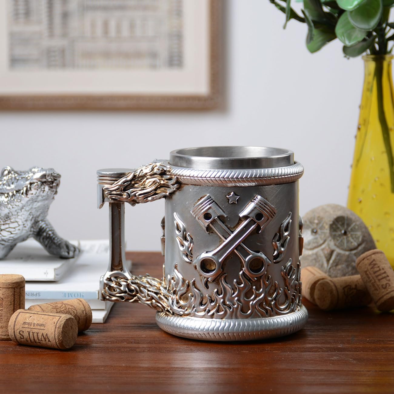 HAUCOZE Chope à Bière Tankard Gobelet à Boire pour Oktoberfest Café 450ml | Inox Isolé Motors Tasse Bar Maison Décoration Anniversaire Festival Cadeau pour Homme Père Mari