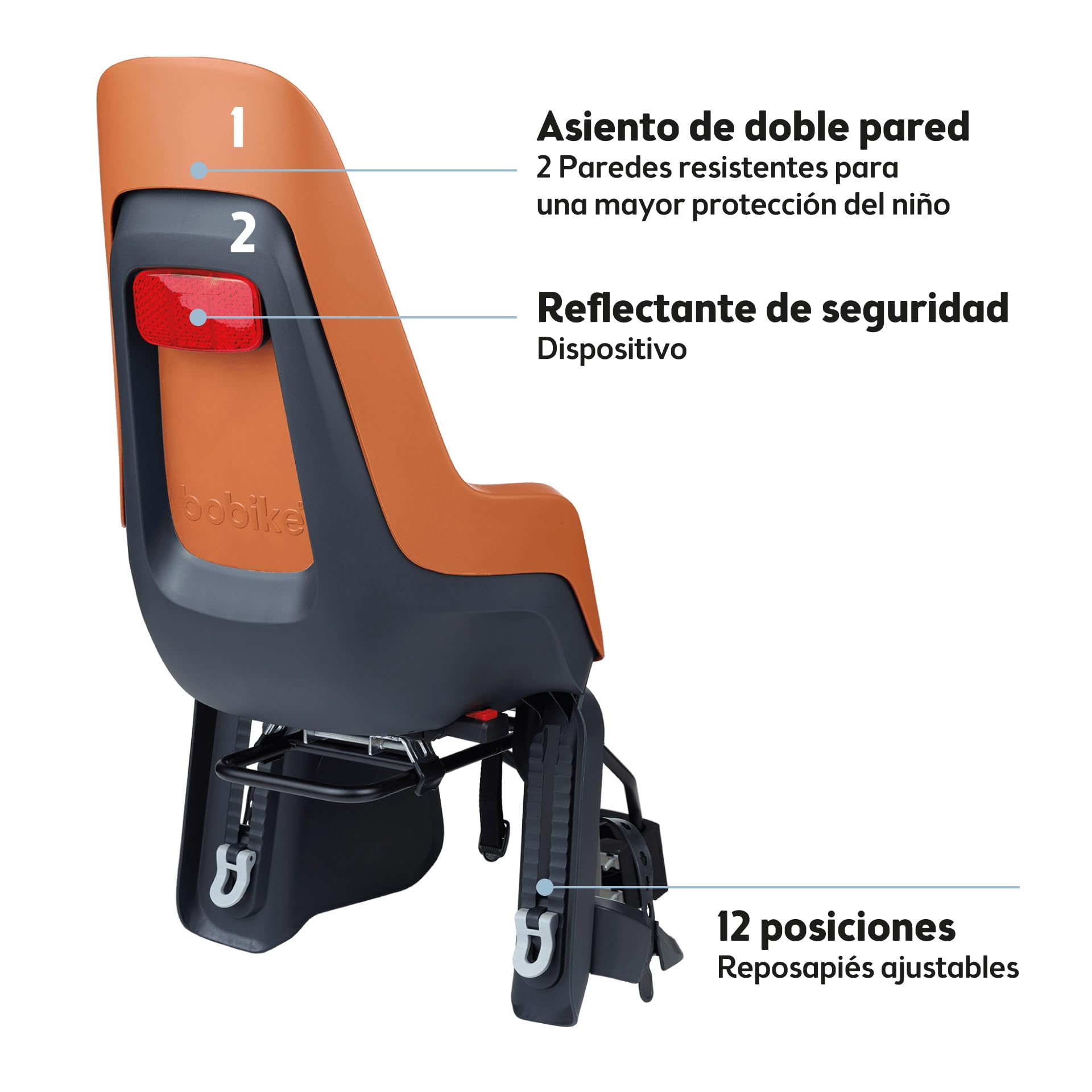 BOBIKE 8012200019 - Silla Bicicleta Trasera One Maxi 1P&E-BD para Portaequipajes y Cuadro – Versátil con Opciones de Montaje Dual, para niños de 9 Meses a 6 años, hasta 22 kg, Marrón Chocolate