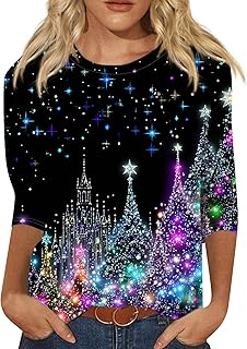 3/4 Sleeve Tops for Women 2025 Fall Clothes Winter Plus Size Round Neck Floral Print Tees Casual Loose Fit Blouses
