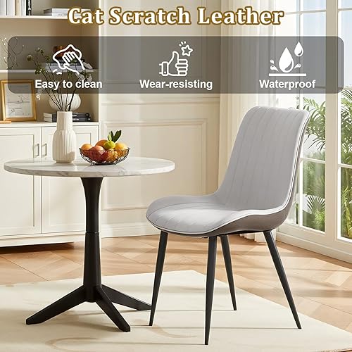 Miniatura 6 de Dining Chairs for Room, Table & Seating Chair Sets Kitchen - Modern Wave Pattern Upholstered Armless PU Leather Dining Chairs with Metal Legs, Set