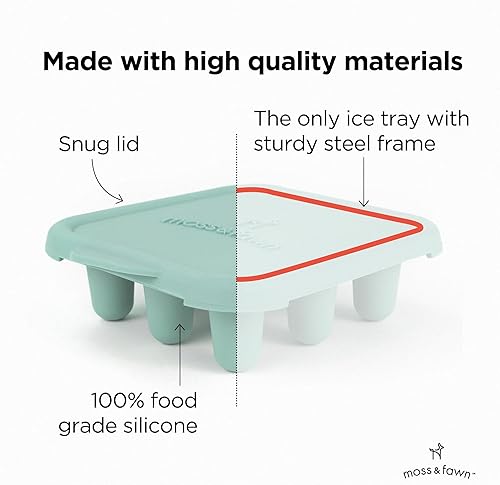 Miniatura 2 de Moss and Fawn Bandeja de cubitos de hielo, molde para congelador para leche materna, fórmula, caldo de huesos, purés y alimentos para bebés, helecho