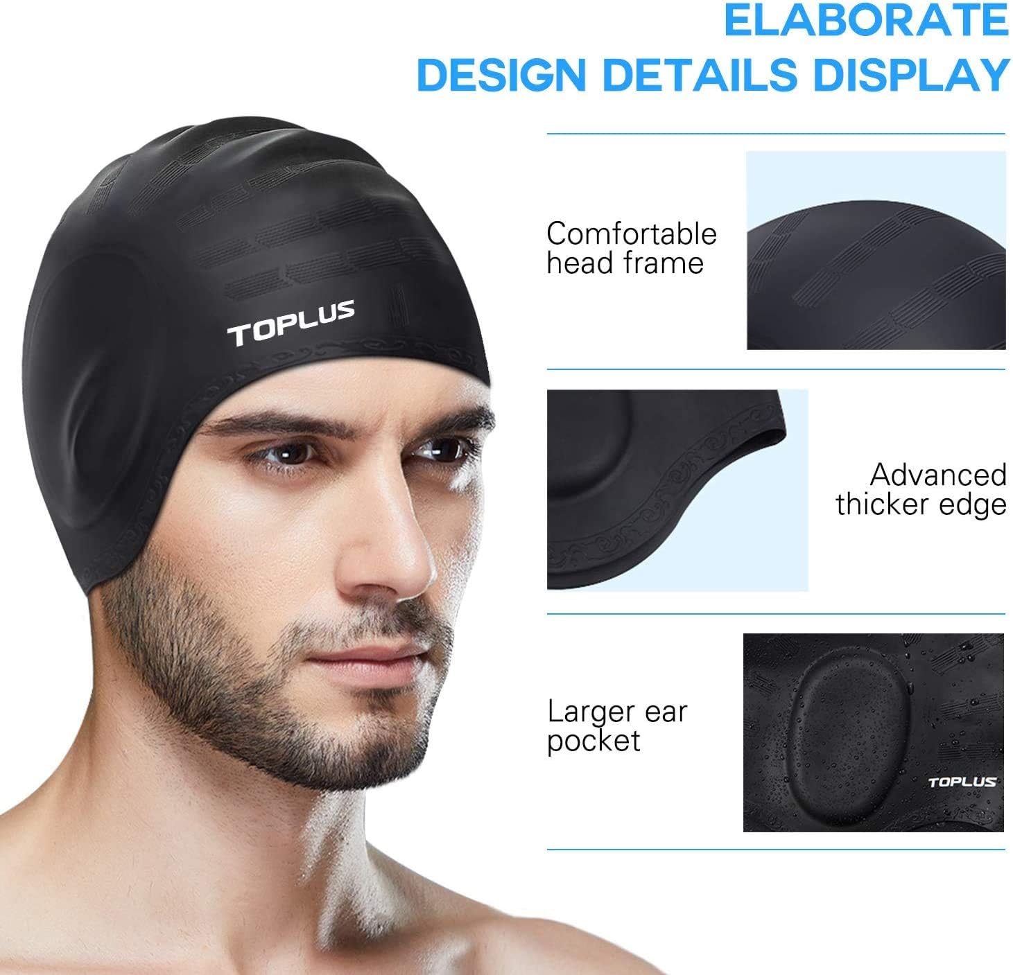 Swim Cap, Durable Silicone Swimming Cap Cover Ears, 3D Ergonomic Design Swimming Caps for Women Kids Men Adults Boys Girls with Nose Clip & Earplugs : Sports & Outdoors